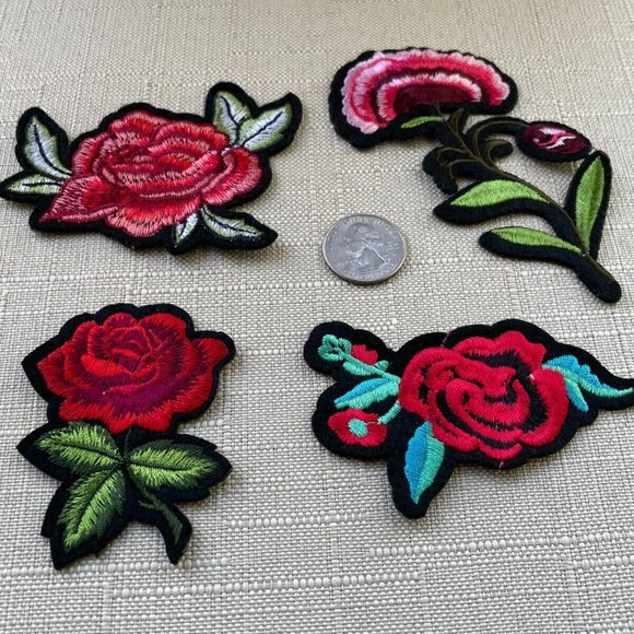 Lot of 4 Patches Embroidery Flower Iron On Patches for Jackets Jeans Craft Art - Picture 6 of 9